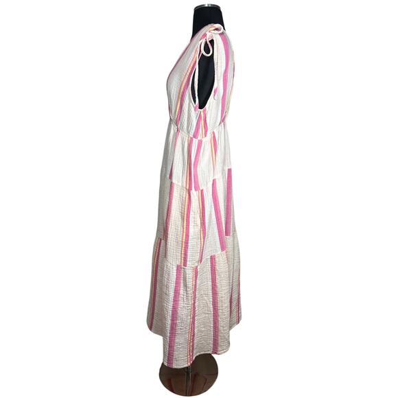 Marine Layer Sage Double Cloth Pink Stripe Maxi Dress Size M Beach Coastal Boho - Picture 5 of 13